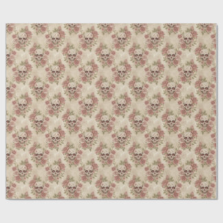 Papel De Presente Victorian Gothic Skull & Rose Wrapping Paper