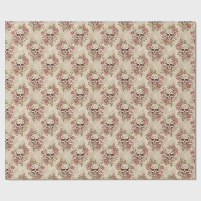 Papel De Presente Victorian Gothic Skull & Rose Wrapping Paper (Aberto)