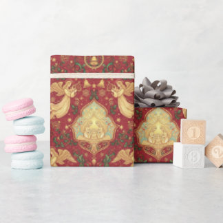 Papel De Presente Victorian Nativity Angels Christmas Wrapping Paper