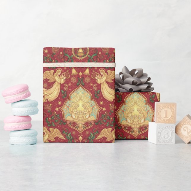 Papel De Presente Victorian Nativity Angels Christmas Wrapping Paper (Chá de bebê)