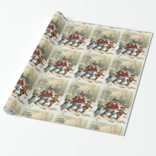 Papel De Presente Victorian Papai Noel do vintage & snowboarding dos