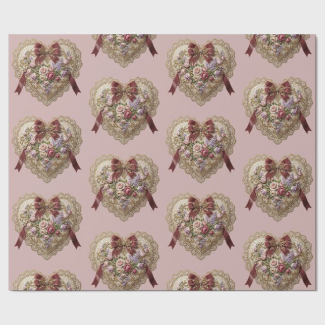 Papel De Presente Victorian Rose Lace Heart Wrapping Paper (Barra)