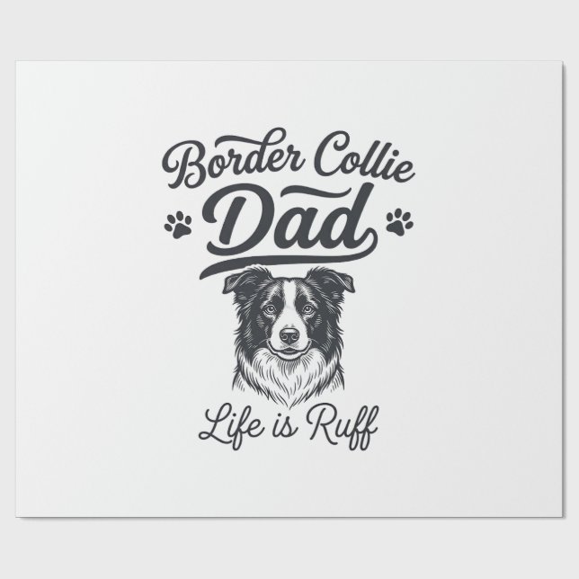 Papel De Presente Vida de Pai Border Collie é Difícil Camiseta Vinta (Aberto)