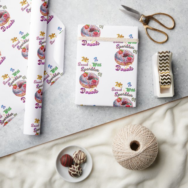 Papel de Presente Vida é Doce Com Faíscas de Donut (Artesanato)