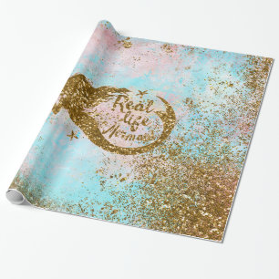 Papel De Presente Vida Sereia Real - Sereia Dourada Glitter