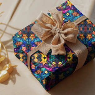 Papel De Presente Vidro azul turquesa elegante da galáxia estrelas