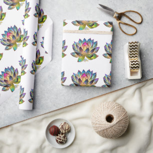 Papel De Presente Vidro Colorido Flor de Lótus sobre Branco