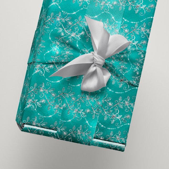 Papel De Presente Vidro de Tiffany, Cinza de Prata de Diamantes Spar (Sparkly Diamonds Silver Gray Teal Blue Glass Wrapping Paper)