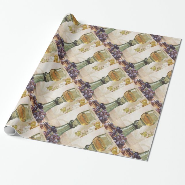 PAPEL DE PRESENTE VIDRO DE VINHO BRANCO, VINHA DE UVAS ANTIGAS (Desenrolado)