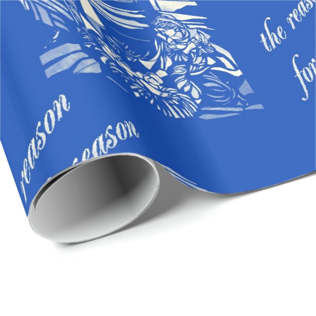 Papel De Presente Vidro Estido Natividade - Azul (Ponta do rolo)