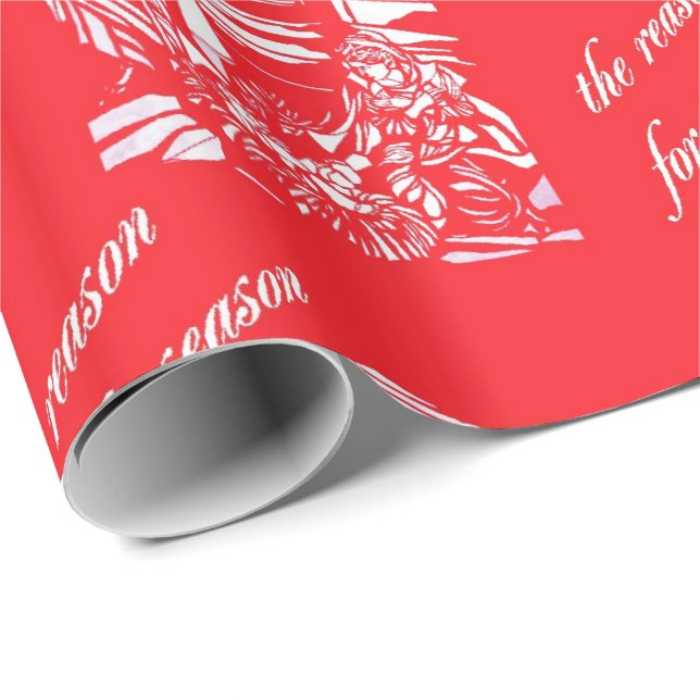 Papel De Presente Vidro Estido Natividade - Vermelho (Ponta do rolo)