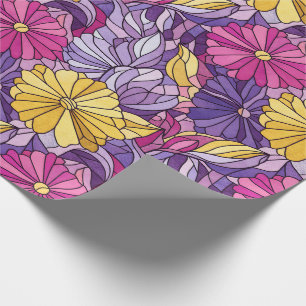 Papel De Presente Vidro Manchado Abstrato Roxo Amarelo Rosa