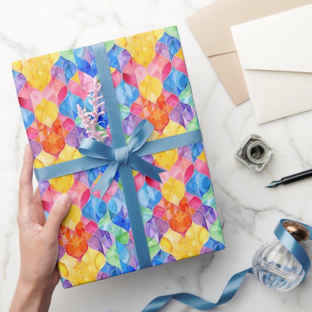 Papel De Presente Vidro Manchado Arco-íris Aquarela (Presentear)