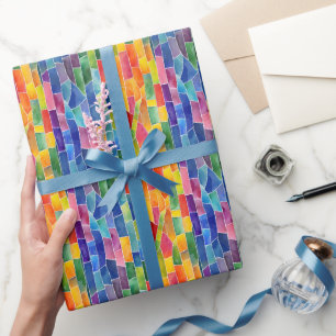 Papel De Presente Vidro Manchado Arco-Íris Aquarela