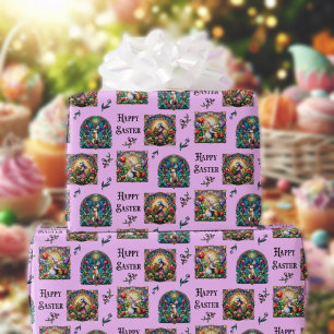 Papel De Presente Vidro Multão de Felz pascoa Roxo Elegante