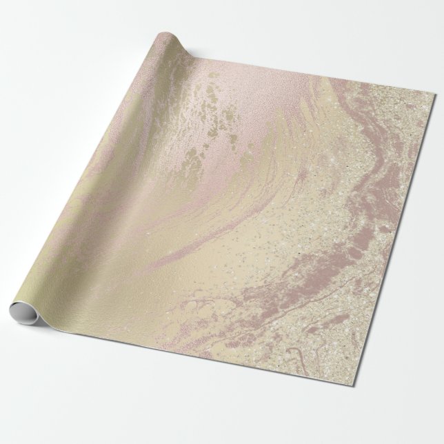 Papel De Presente Vidro Rosa Dourado Creamet Abstrato Molten Marble (Desenrolado)