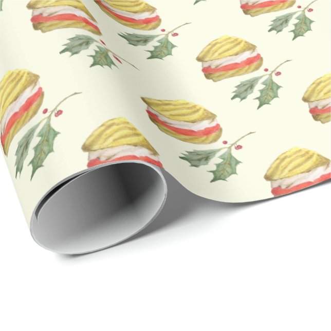 Papel De Presente Viennese Whirls Biscuit and Holly Christmas (Ponta do rolo)