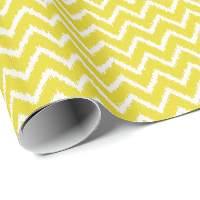 Papel De Presente Vigas de Ikat - amarelo e branco da mostarda (Ponta do rolo)