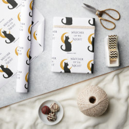 Papel De Presente Vigia da Noite - Gato Negro Halloween