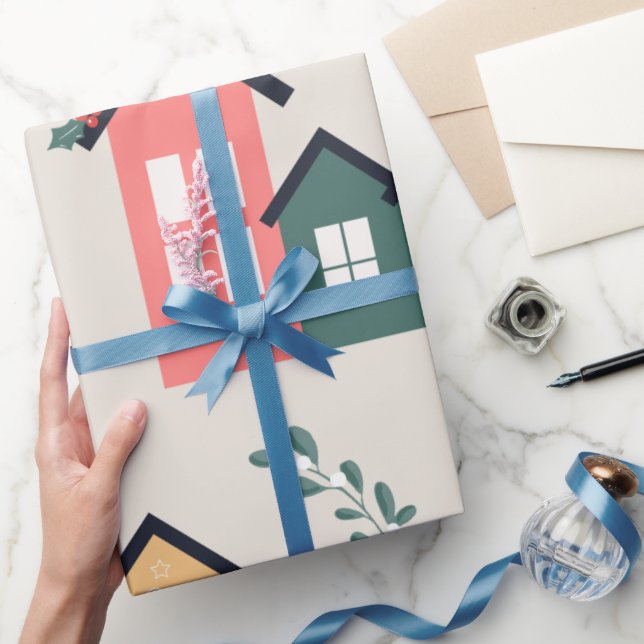 Papel De Presente Vila de Natal Fofo Feriado Festivo (Presentear)