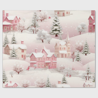 Papel De Presente Vila de Neve Rosa de Natal