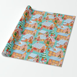 Papel De Presente Vila Gingerbread (aqua)
