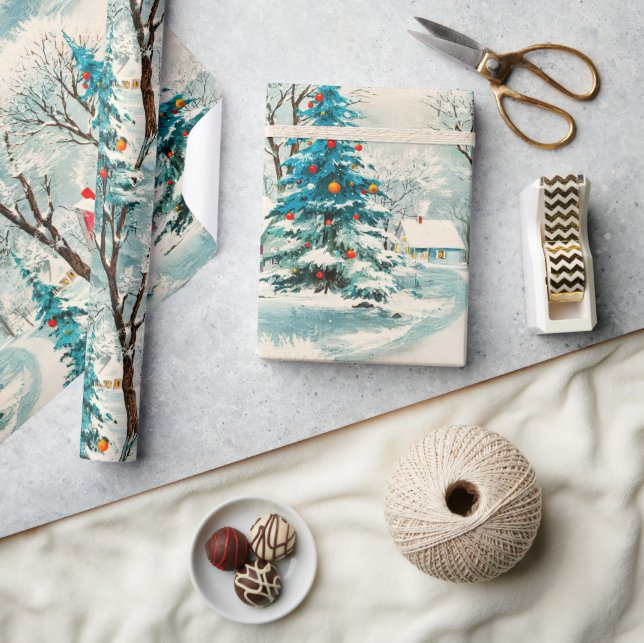 Papel De Presente Vila Vintage de inverno (Artesanato)