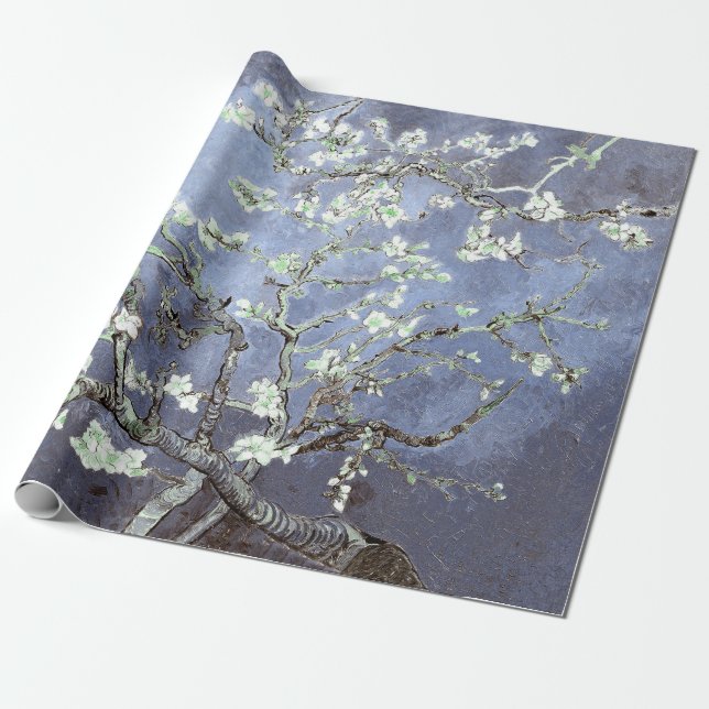Papel De Presente Vincent Van Gogh Almond Blossomo Aço Azul (Desenrolado)