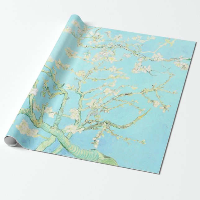 Papel De Presente Vincent Van Gogh Almond Blossoms : Aqua (Desenrolado)