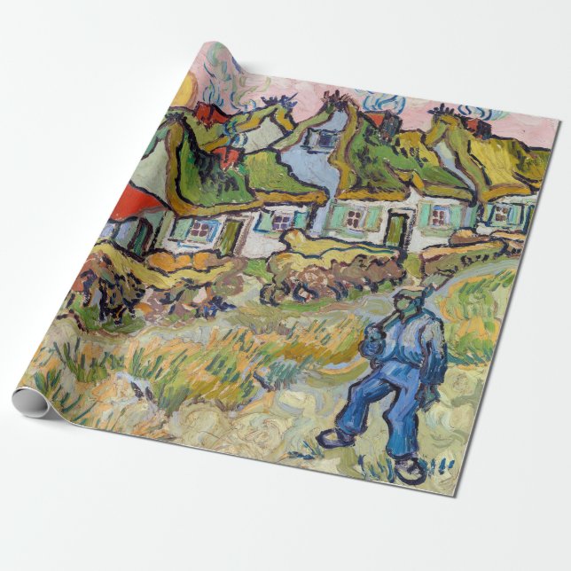 Papel De Presente Vincent van Gogh - Casas e Figura (Desenrolado)