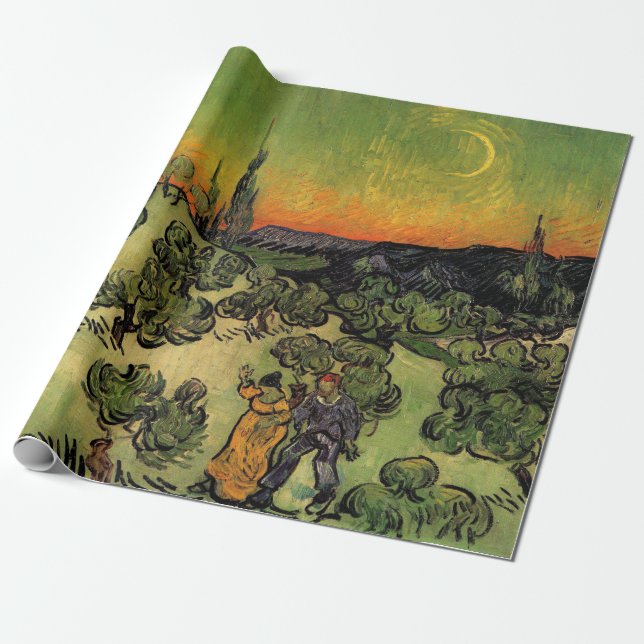 Papel De Presente Vincent Van Gogh Paisagem enluarada (Desenrolado)