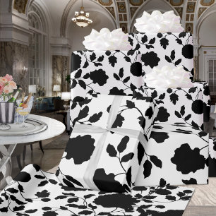 Papel De Presente Vinha Floral Floral Preta, De Cor Branca