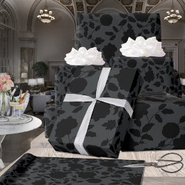 Papel De Presente Vinha Floral Negra Elegante Em Cinzas De Carvão