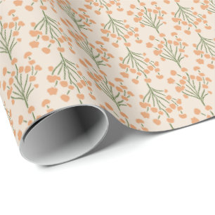 Papel De Presente Vinhas Botânicas Suaves   Damasco Elegante e Silen