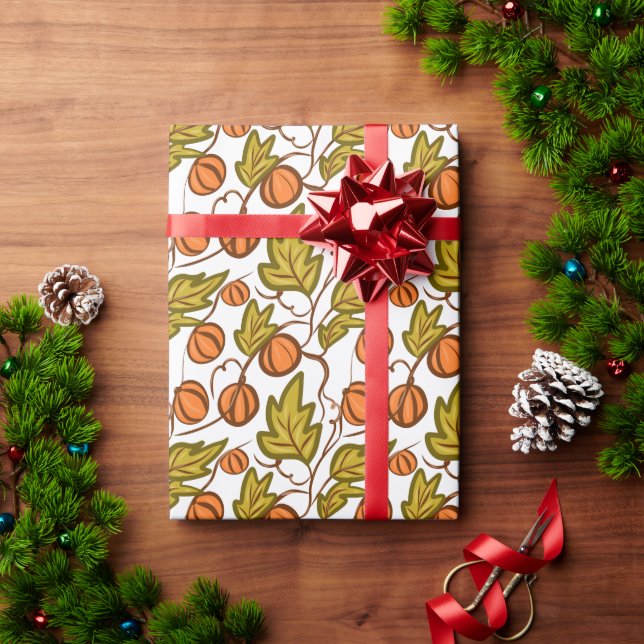 Papel De Presente Vinhas De Abóbora De Outono Design (Presente de Natal)