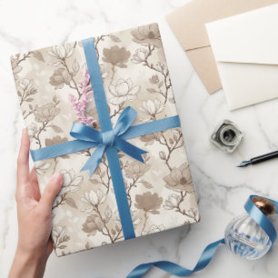 Papel De Presente Vinhas de Magnólia Neutras e Suaves