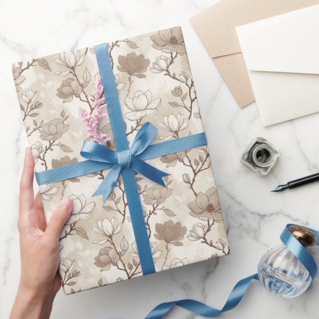 Papel De Presente Vinhas de Magnólia Neutras e Suaves (Presentear)