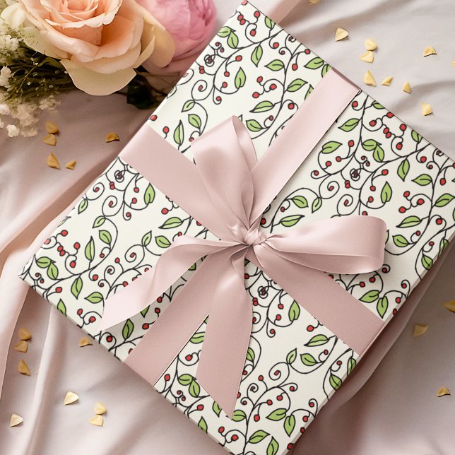 Papel De Presente Vinhas-primavera, De Fé Botânica, Desenhada À Mão (This hand-illustrated gift wrap is unique -- and perfect for all kinds of spring occasions.)