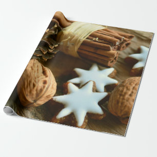 Papel De Presente Vinhetas e estrelas de canela natalina