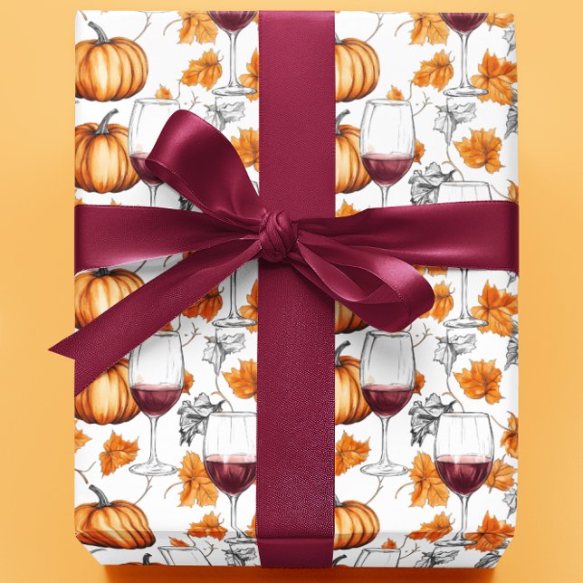 Papel De Presente Vinho e Pumpkins Watercolor Outono (Criador carregado)