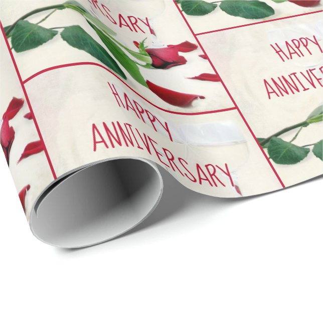Papel De Presente Vinho e Rosa vermelha do aniversário (Ponta do rolo)