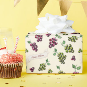 Papel De Presente Vinho Elegante Personalizado Uvas de Água Única