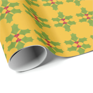 Papel De Presente Vinho Holly de Natal em ouro