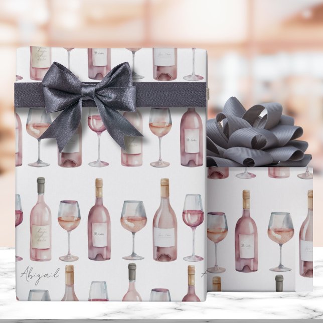 Papel De Presente Vinho Rosé Elegante Rosa Bege (Bush Pink Wine Wrapping Paper)