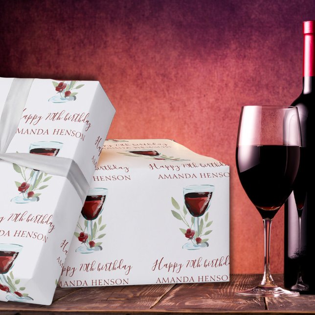 Papel De Presente Vinho tinto de aniversário de 70 Elegante (Criador carregado)