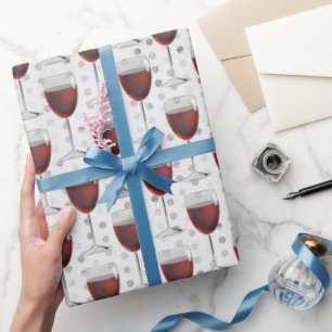 Papel De Presente Vinho Vermelho nos Pontos Prateados