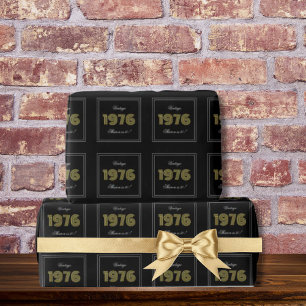 Papel De Presente Vintage 1976 Retro 50º Aniversário Preto Personali