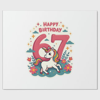 Papel De Presente Vintage 67th Birthday Unicorn Rainbow Cute Cartoon