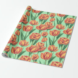 Papel De Presente Vintage Aestética Laranja Clássica Flora