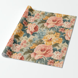 Papel De Presente Vintage Amarelo Amarelo Azul Floral